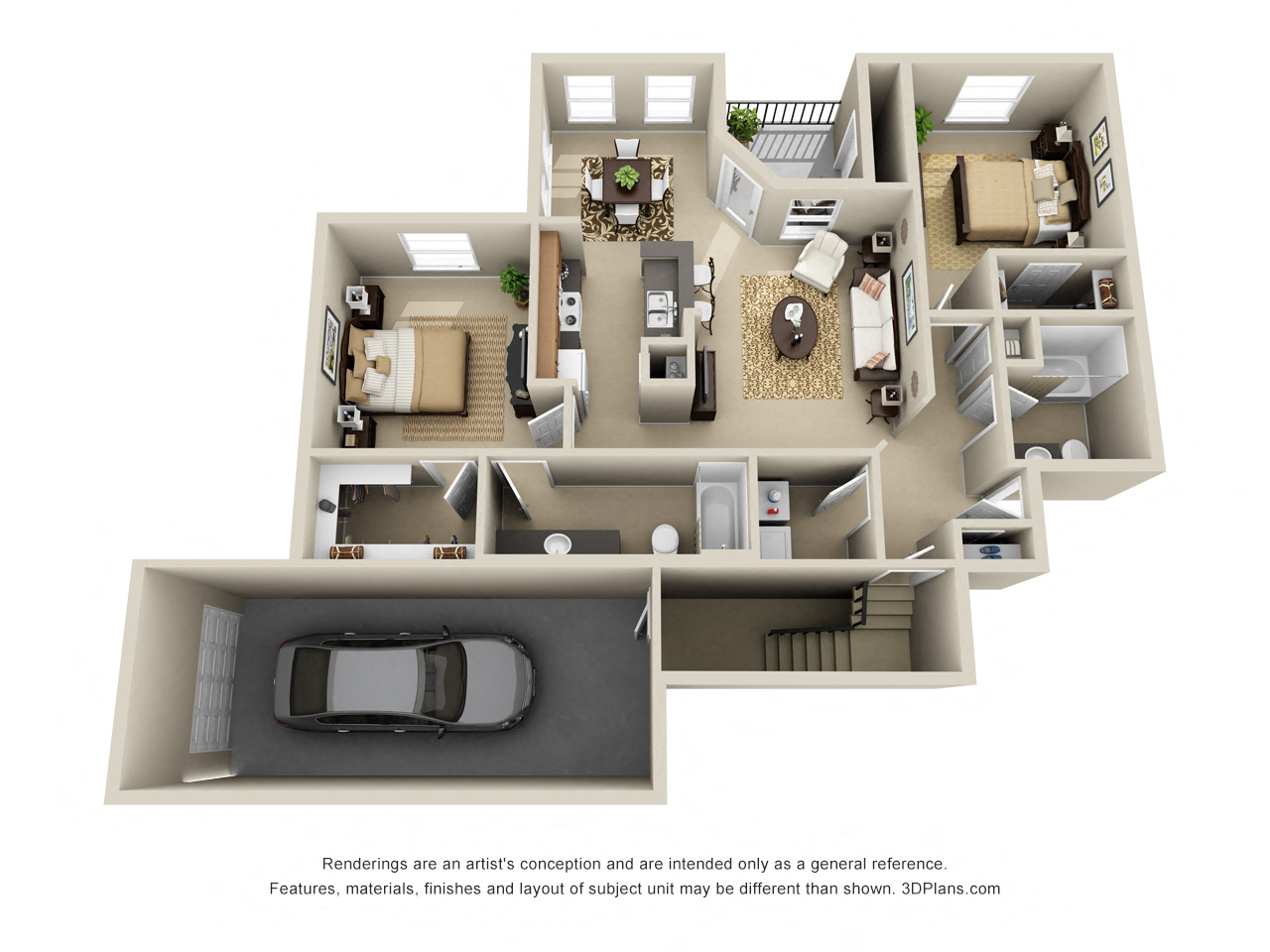 Floor plan for 2 beds, 2 baths, 1110 sqft